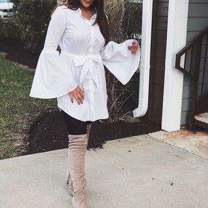 Self-Tie Button-Front Shirt Dress